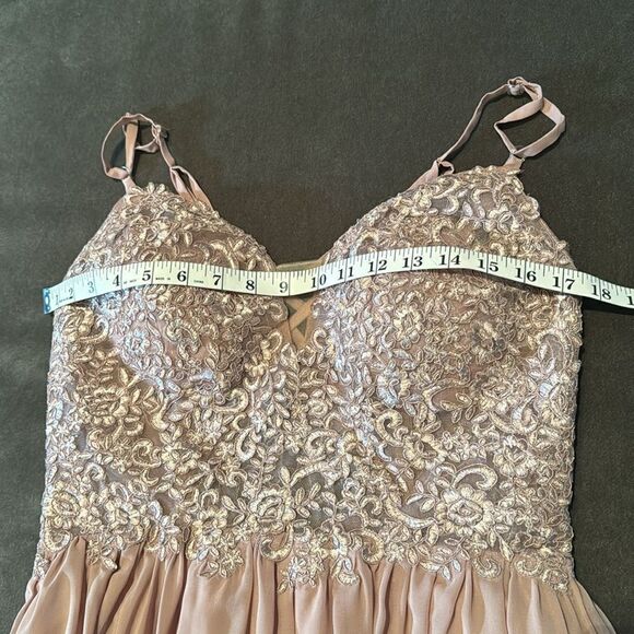 Women’s Pink Chiffon & Lace Appliqué Bridesmaid Dress Zip Up & Leg Slit Size 8 - Picture 12 of 12